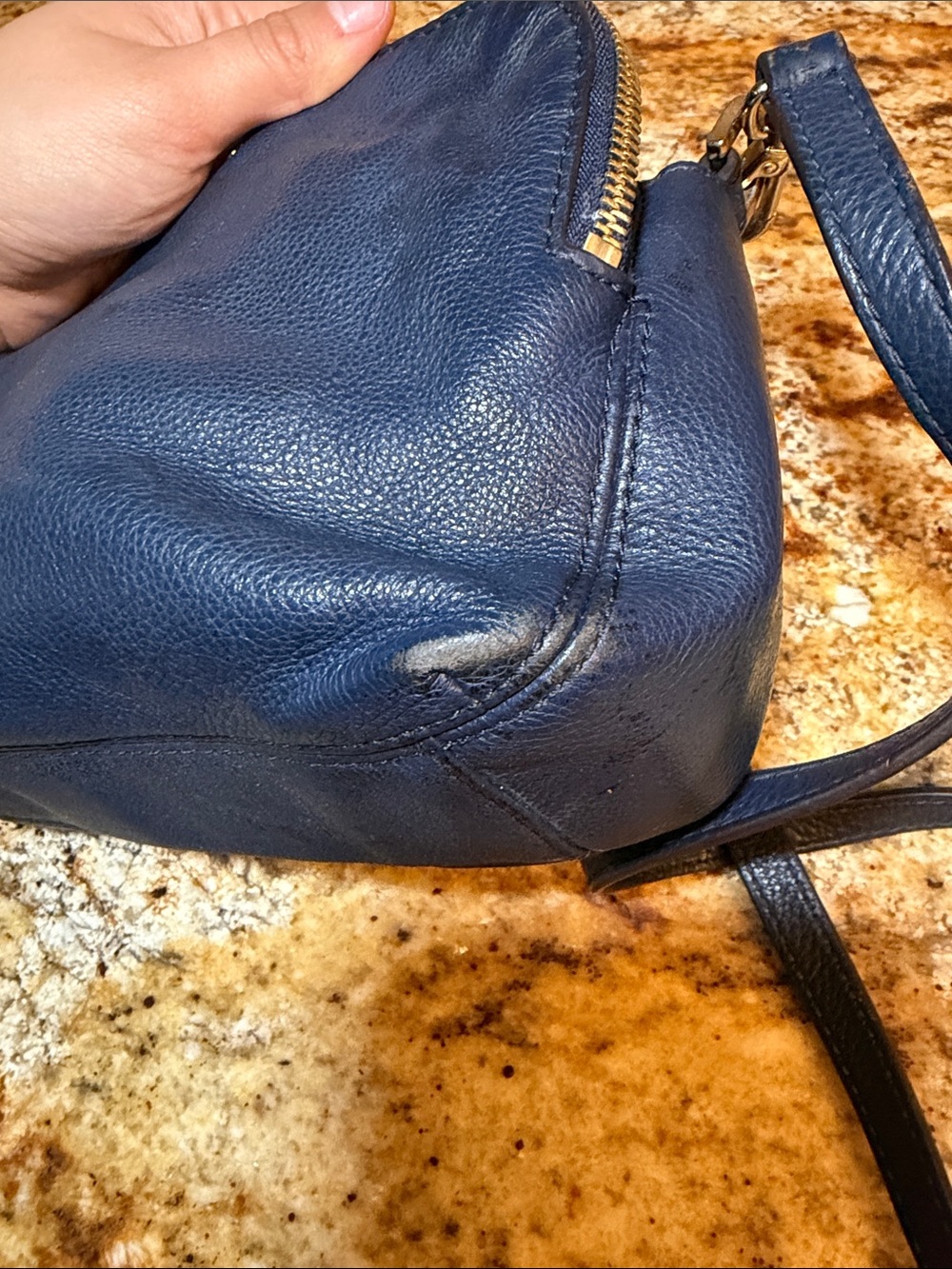 Michael Kors Dark Blue Leather Crossbody with Gold Hardware - Picture 10 of 11